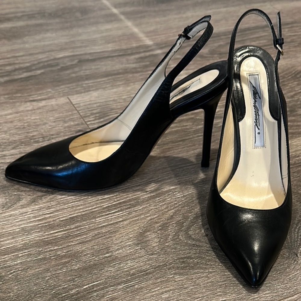 Brian Atwood Black Patent Leather Slingback Heels